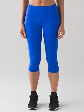 Lululemon Blue Outrun Ruched Mesh Pocket Luxtreme Cropped Tight Leggings